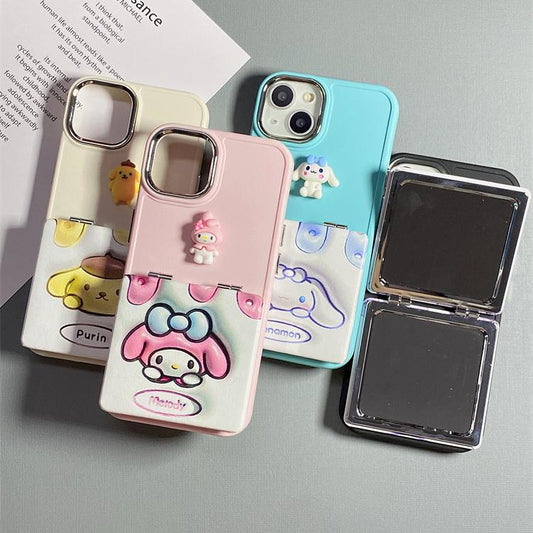 3D Anime Phone Case with Flip Cover Makeup Mirror（GL）