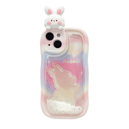3D Pink Three-dimensional Rabbit Quicksand Design Silicone Soft Shell Phone Case (GL)