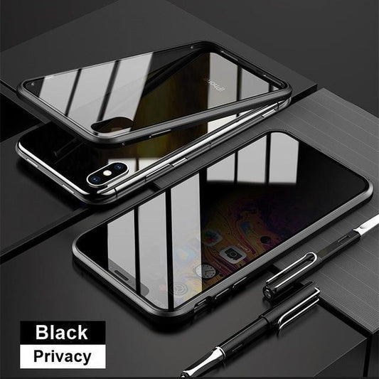 BIN Privacy Magnetic Glass Metal Case For iPhone 13 14 12 11 Pro XS Max X XR Anti-Spy Magnet Case - Aumoo