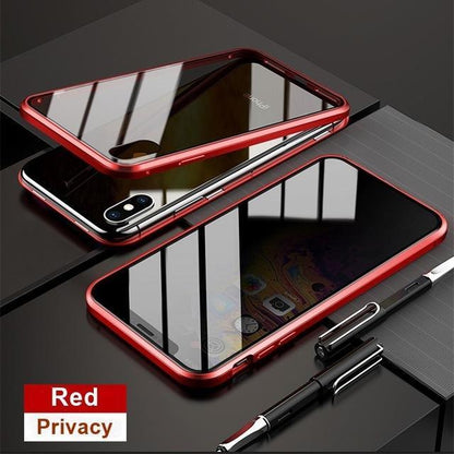 BIN Privacy Magnetic Glass Metal Case For iPhone 13 14 12 11 Pro XS Max X XR Anti-Spy Magnet Case - Aumoo