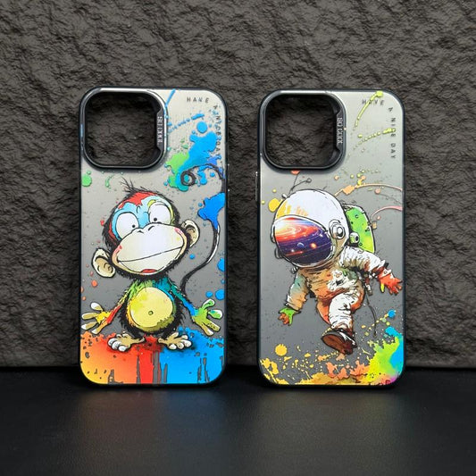[Mono feliz] Caja del teléfono de la personalidad de la pintura al óleo para iPhone
