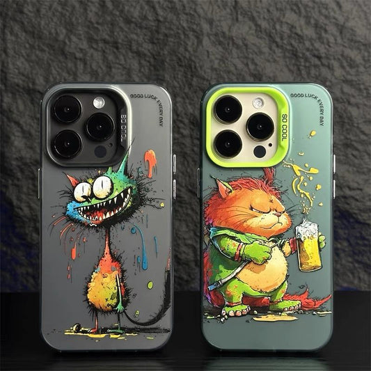 [Bomb cat--Beer cat] Oil Painting Personality Phone Case For iPhone