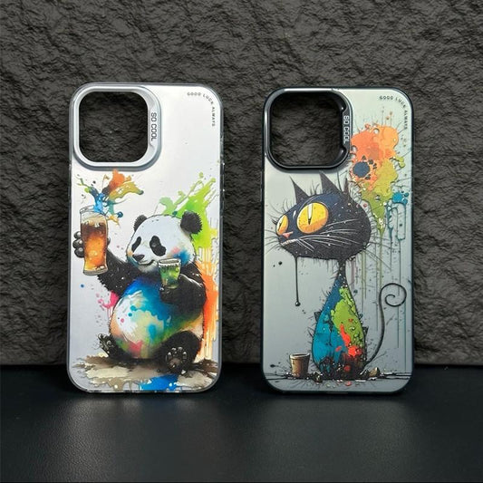 [Panda-Big eye cat] Oil Painting Personality Phone Case For iPhone