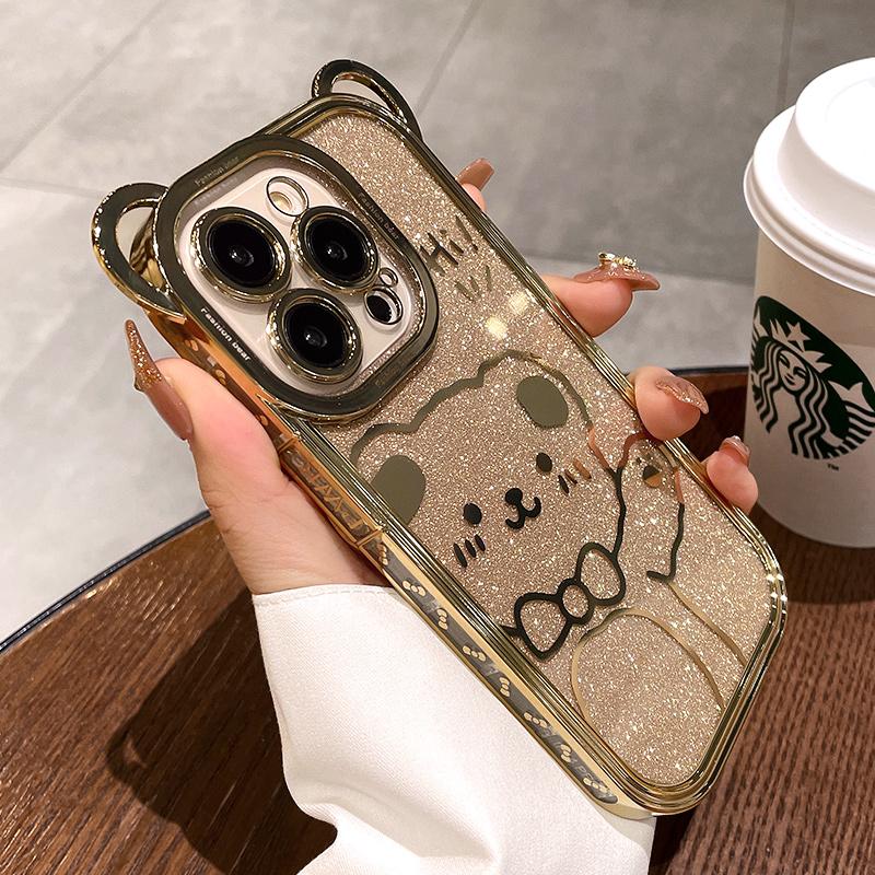 Cute Glitter Bow Bear Phone Case For iPhone