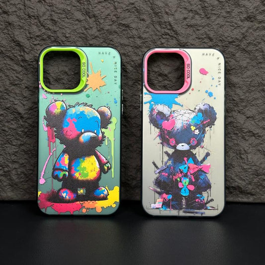 [Pink bear-Green bear] Oil Painting Personality Phone Case For iPhone