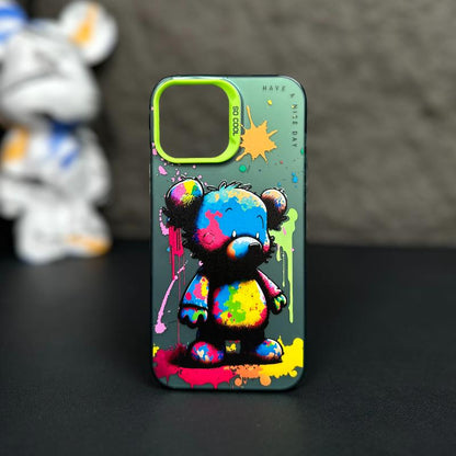 [Oso rosa-oso verde] Funda para teléfono con personalidad de pintura al óleo para iPhone
