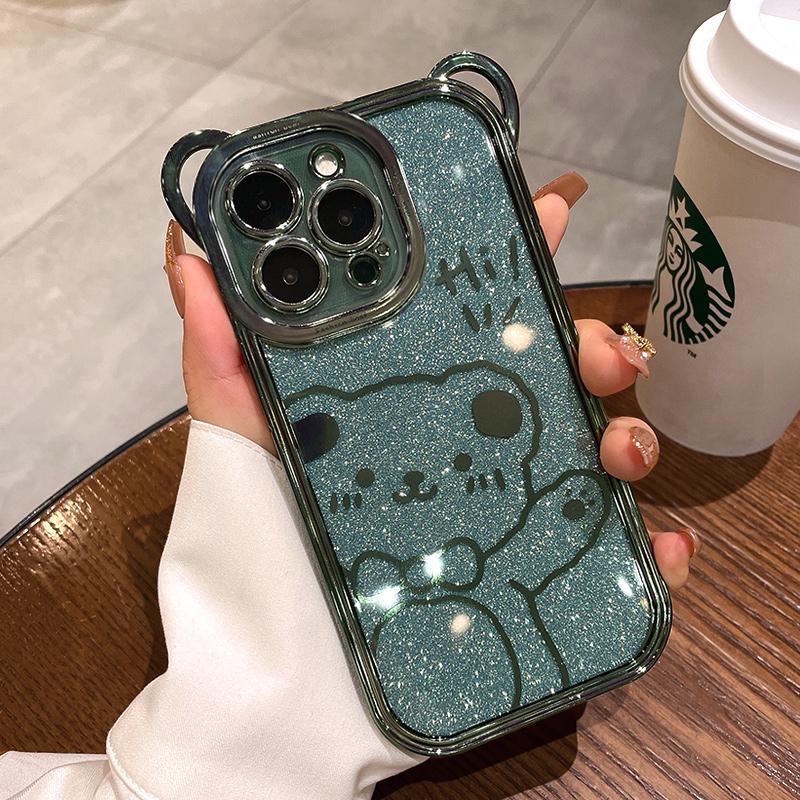 Cute Glitter Bow Bear Phone Case For iPhone