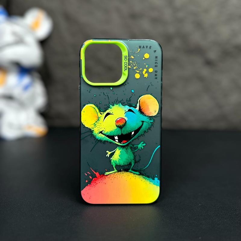 [Pequeño ratón tigre-feliz] Funda de teléfono con personalidad de pintura al óleo para iPhone