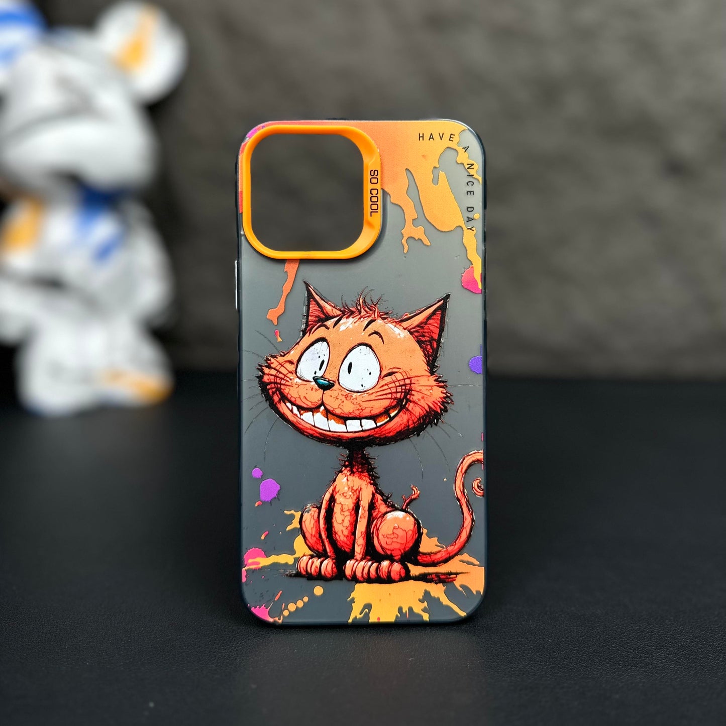 [Gato de boca grande-Gato divertido] Funda para teléfono con personalidad de pintura al óleo para iPhone