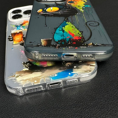 [Pequeño ratón tigre-feliz] Funda de teléfono con personalidad de pintura al óleo para iPhone