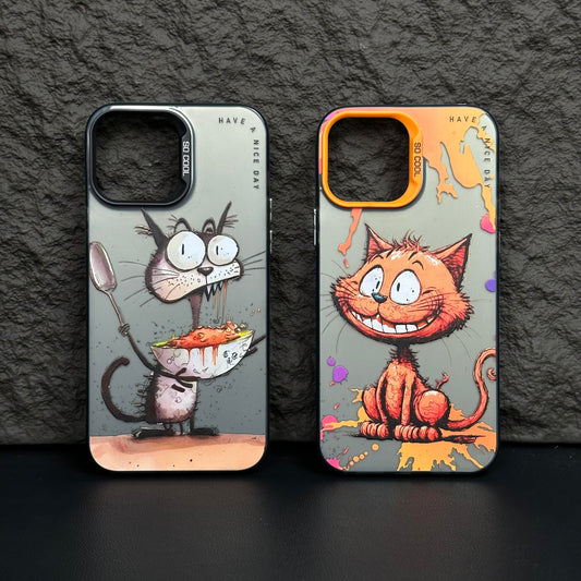 [Gato de boca grande-Gato divertido] Funda para teléfono con personalidad de pintura al óleo para iPhone