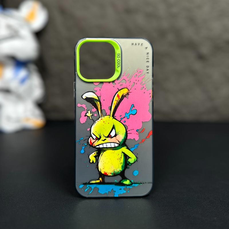 [Conejo enojado-Conejo Huff] Caja del teléfono con personalidad de pintura al óleo para iPhone