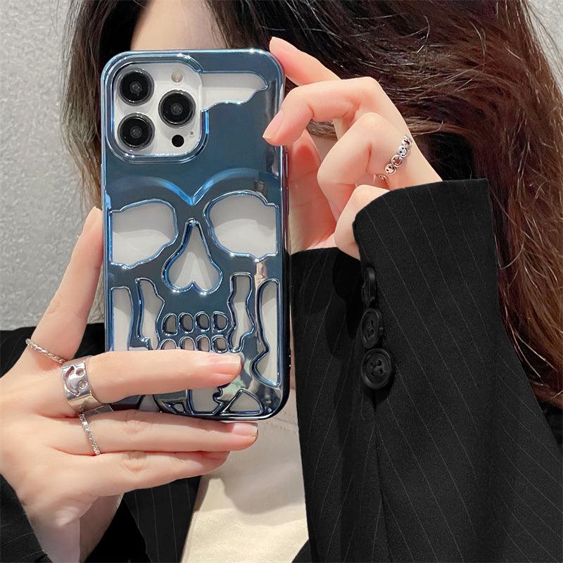Luxury plating 3D metal Hollow out gothic skull hard Phone Case For iPhone - Aumoo