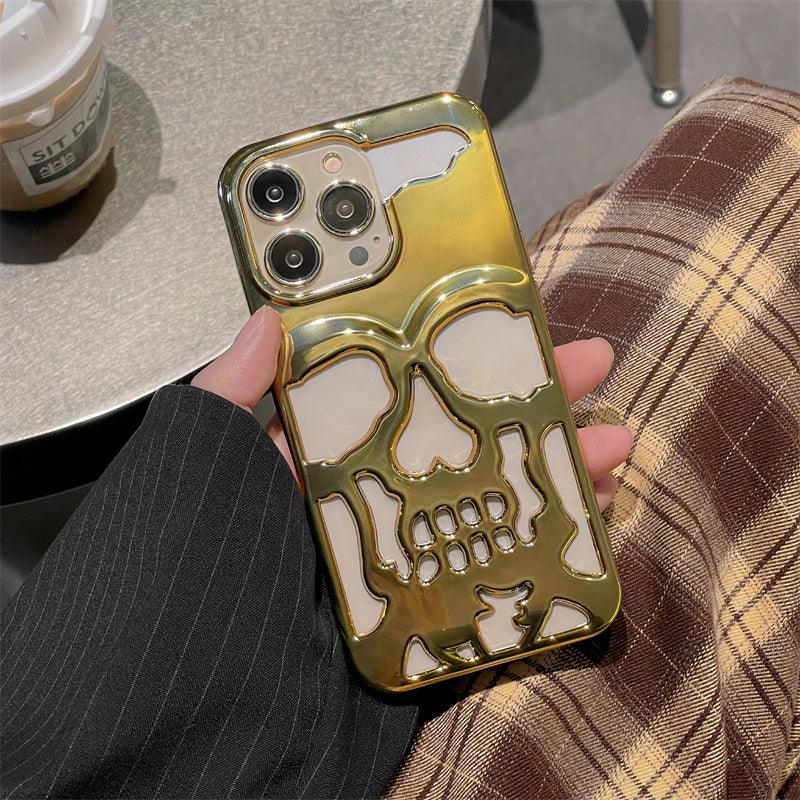 Luxury plating 3D metal Hollow out gothic skull hard Phone Case For iPhone - Aumoo
