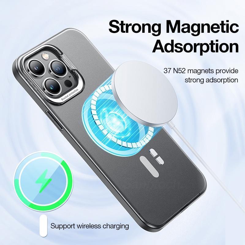 LZ-Sanptoch Magnetic Invisible Holder Phone Case For 12 / 13 Pro Max Shockproof Cover For 13 Slim Transparent Matte Protective Casing - Aumoo